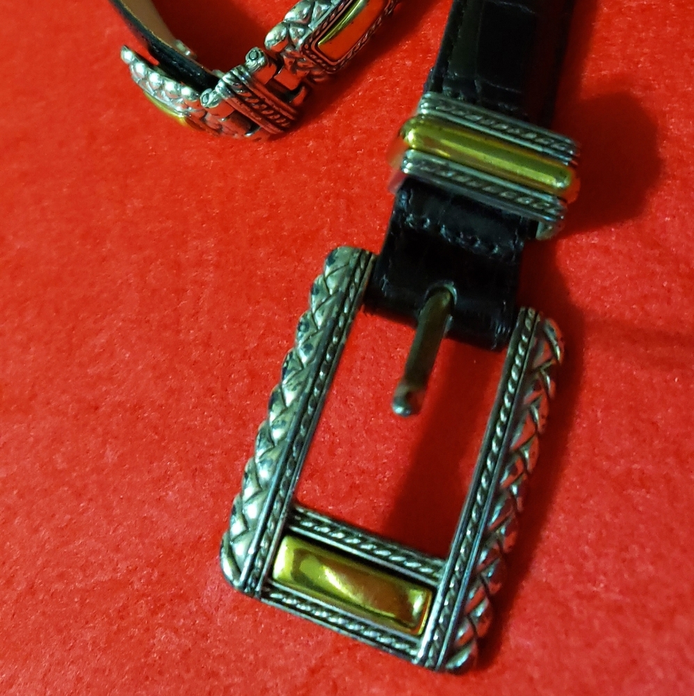 BRIGHTON Black M Belt w/ Gold & Silver Tone Accent